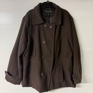 Ashley Stewart Coat Women Plus Size 26 Brown Textured Square Button Wool Blend